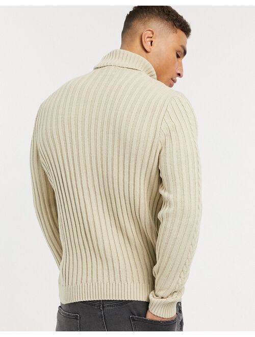 Asos Design cableknit rollneck sweater in oatmeal