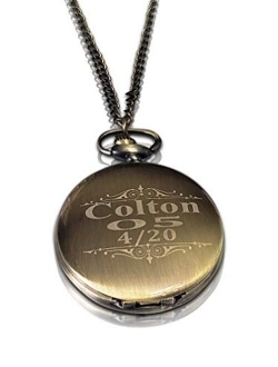 Personalized Pocket Watch - Engraved Wedding Gifts - Chain, Box and Engraving Included, Comes in 4 Colors - Custom Engraved