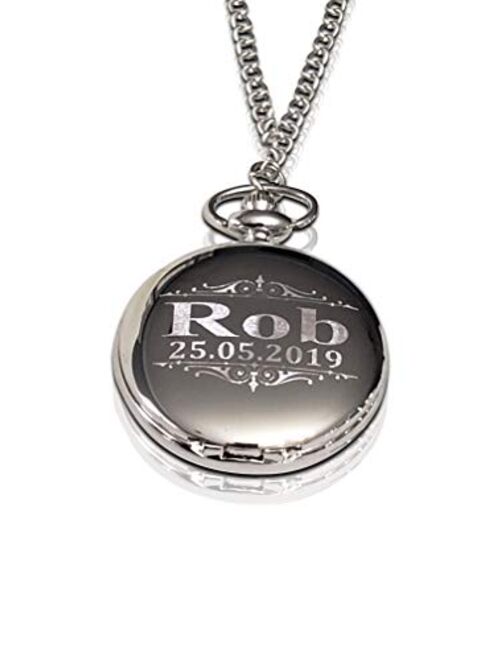 Personalized Pocket Watch - Engraved Wedding Gifts - Chain, Box and Engraving Included, Comes in 4 Colors - Custom Engraved