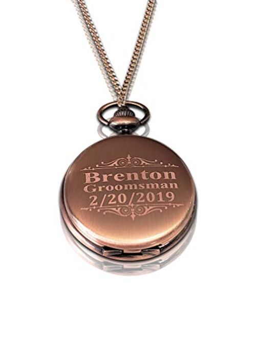 Personalized Pocket Watch - Engraved Wedding Gifts - Chain, Box and Engraving Included, Comes in 4 Colors - Custom Engraved