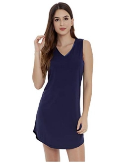 LazyCozy Women's V Neck Sleeveless Tank Sleep Shirt Soft Bamboo Nightgown