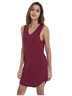 LazyCozy Women's V Neck Sleeveless Tank Sleep Shirt Soft Bamboo Nightgown