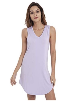 LazyCozy Women's V Neck Sleeveless Tank Sleep Shirt Soft Bamboo Nightgown