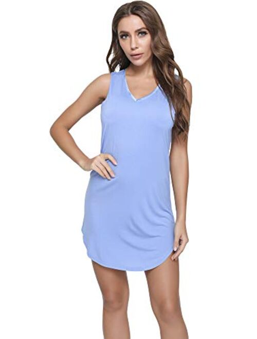 LazyCozy Women's V Neck Sleeveless Tank Sleep Shirt Soft Bamboo Nightgown