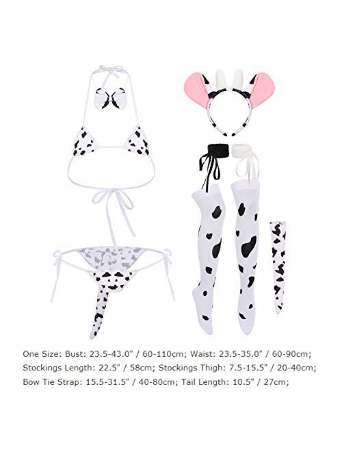 IDOPIP Women Sexy Milk Cow Maid Lingerie Set Anime Lolita Cosplay Mini Bikini Bra Underwear Nightwear Fancy Dress up Costume