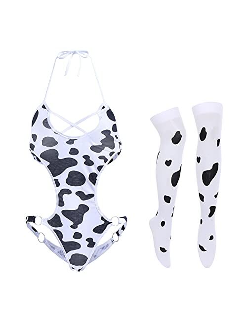 IDOPIP Women Sexy Milk Cow Maid Lingerie Set Anime Lolita Cosplay Mini Bikini Bra Underwear Nightwear Fancy Dress up Costume