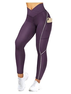 Women Reflective High Waisted Running Leggings with Pockets Yoga Pants