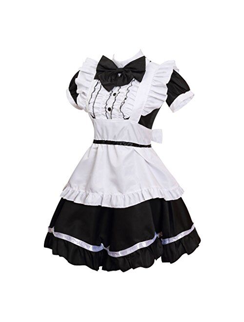 GRAJTCIN Women's Cat Ear French Maid Costume with Apron, 5 Pieces Fancy Dress for Halloween Cosplay