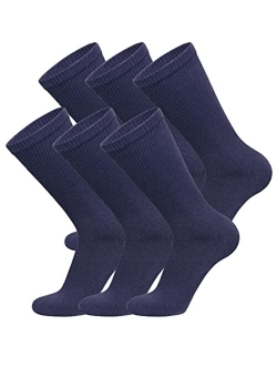 6 Pairs of Cotton Diabetic Non-Binding Neuropathy Crew Socks (Navy, Fits Mens Shoe Size 9-12/Womens Shoe Size 10-13)