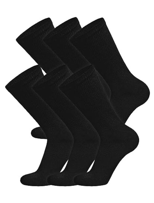 6 Pairs of Cotton Diabetic Non-Binding Neuropathy Crew Socks (Navy, Fits Mens Shoe Size 9-12/Womens Shoe Size 10-13)