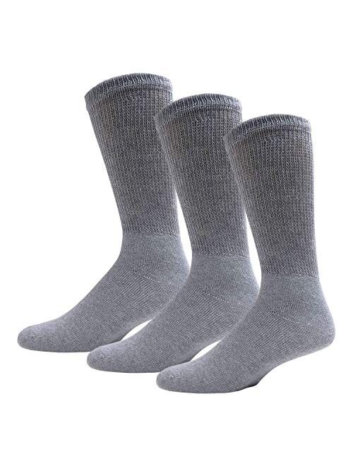 6 Pairs of Cotton Diabetic Non-Binding Neuropathy Crew Socks (Navy, Fits Mens Shoe Size 9-12/Womens Shoe Size 10-13)