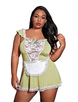 Women's Plus Size Lingeire Sexy French Maid Outfit Stretchy Cosplay Lace Outfit Sets