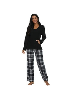 U2SKIIN Couple Pajama Sets, Plaid Pajama Set for Men and Women Soft Warm Pjs Set