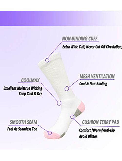 Women's Diabetic Athletic Crew Socks Non-Binding Moisture Wicking Cushion Dress Sox |Traveling Edema Casual Socks 3 Pairs