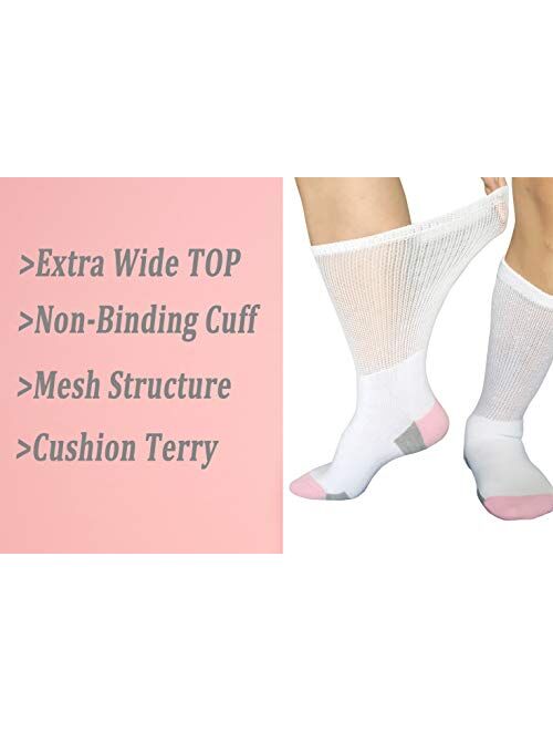 Women's Diabetic Athletic Crew Socks Non-Binding Moisture Wicking Cushion Dress Sox |Traveling Edema Casual Socks 3 Pairs