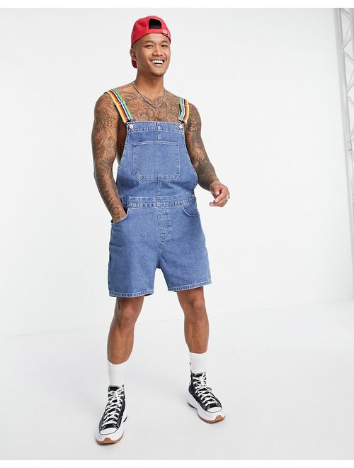 Asos Design denim overalls in shorter length with rainbow straps