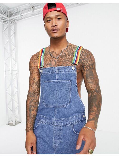 Asos Design denim overalls in shorter length with rainbow straps