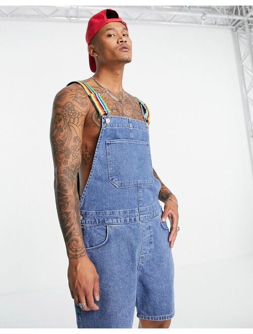 Asos Design denim overalls in shorter length with rainbow straps