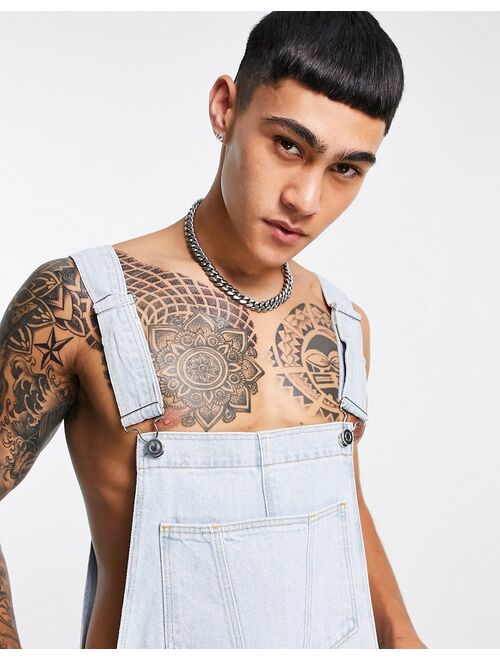 Asos Design 90's skater fit denim overalls in light wash blue