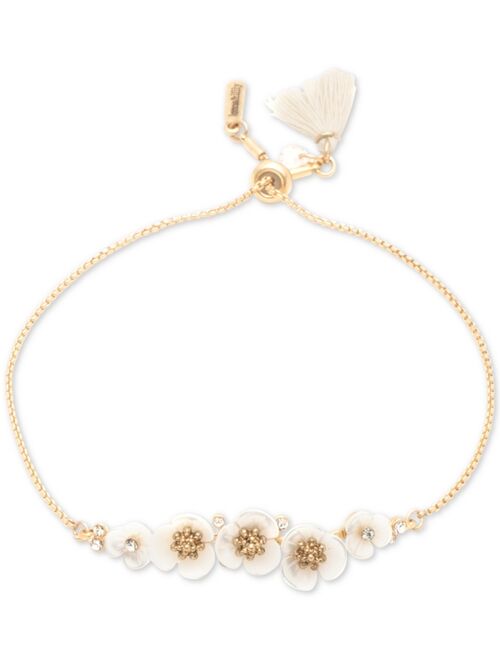 lonna & lilly Gold-Tone Crystal & Imitation Mother-of-Pearl Flower Slider Bracelet