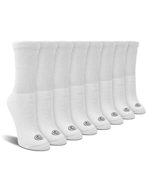 Doctor's Choice Women's Diabetic Crew Socks, Non-Binding, Circulatory, Cushioned, 4 Pack, White, Shoe Size 6-10, Sock Size 9-11