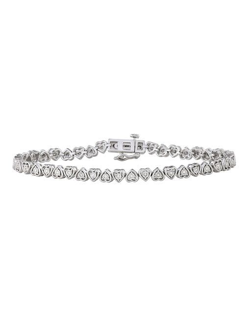 Sterling Silver 1/4 Carat T.W. Diamond Heart Tennis Bracelet