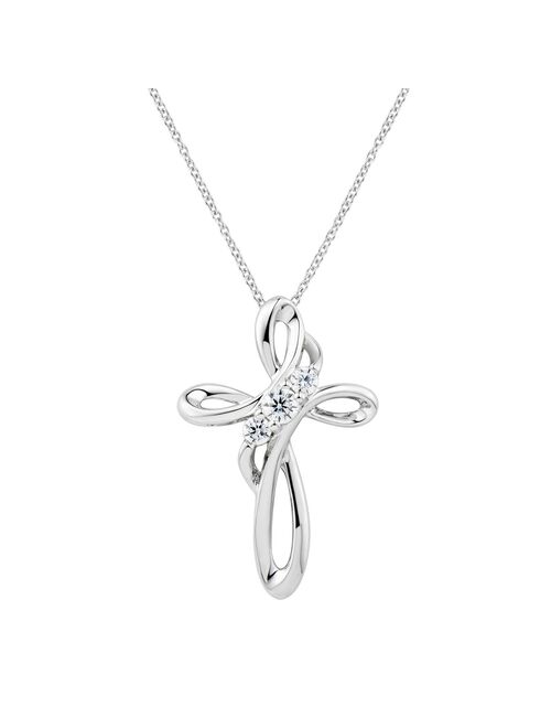 DiamonLuxe Sterling Silver 1/3 Carat T.W. Simulated Diamond Cross Pendant