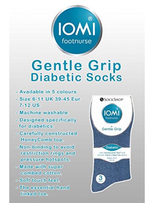 IOMI - 6 Pack Mens Thin Non Binding Extra Wide Loose Top Cotton Diabetic Socks