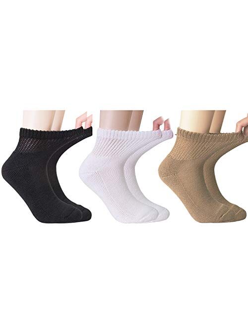 +MD Diabetic Socks Mens and Womens Half Cushion Circulatory Quarter Socks for All Seasons Loose Fit 6 Pack