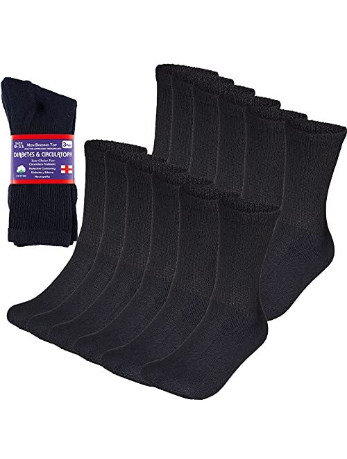 Special Essentials 12 Pairs Women's Cotton Diabetic Crew Socks Black 9-11