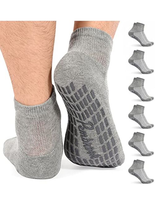 Diabetic Ankle Socks for Men & Women with Grips | 6 Pairs 1/4 Length Wide Non Binding Non Slip Diabetic Socks for Men & Women