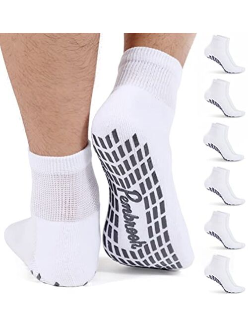 Diabetic Ankle Socks for Men & Women with Grips | 6 Pairs 1/4 Length Wide Non Binding Non Slip Diabetic Socks for Men & Women