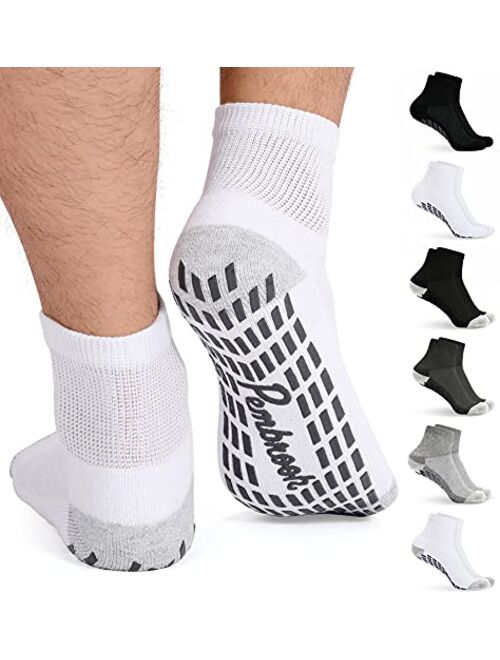 Diabetic Ankle Socks for Men & Women with Grips | 6 Pairs 1/4 Length Wide Non Binding Non Slip Diabetic Socks for Men & Women