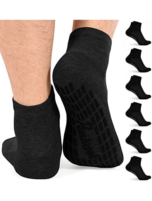 Diabetic Ankle Socks for Men & Women with Grips | 6 Pairs 1/4 Length Wide Non Binding Non Slip Diabetic Socks for Men & Women