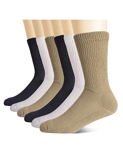 +MD Non-Binding Diabetic Socks for Men Women-6 Pairs Medical Circulatory Crew Socks with Cushion Sole Black 10-13