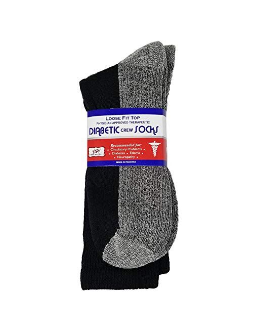 3 Pairs Diabetic Crew Socks Reinforced Heel and Toe Non-Binding Cushion Socks for Men and Women Black/Black Sole 10-13 Debra Weitzner