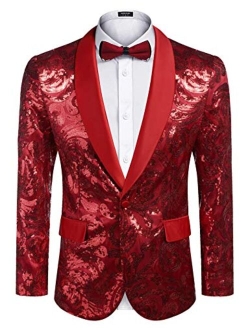 Men's Shiny Sequins Blazer Floral Suit Jacket Stylish Party,Wedding,Banquet,Prom Tuxedo Suit