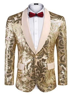 Men's Shiny Sequins Blazer Floral Suit Jacket Stylish Party,Wedding,Banquet,Prom Tuxedo Suit