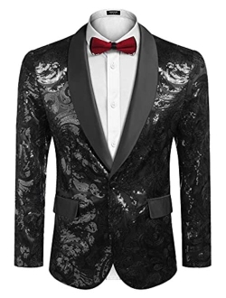 Men's Shiny Sequins Blazer Floral Suit Jacket Stylish Party,Wedding,Banquet,Prom Tuxedo Suit