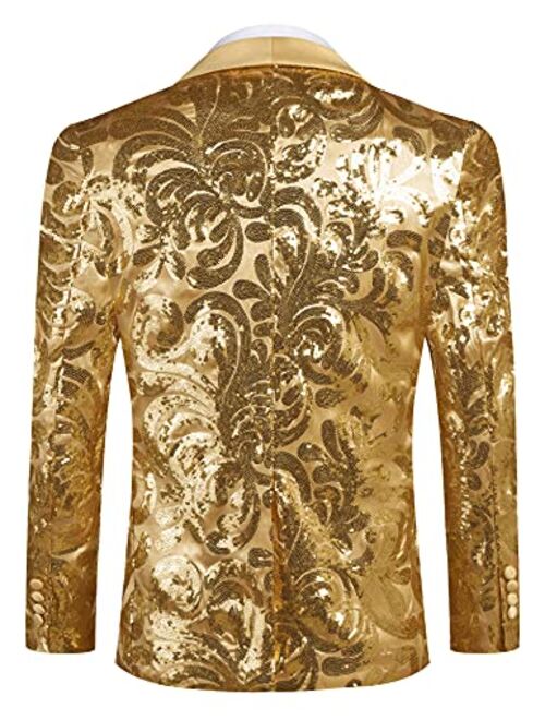 COOFANDY Men's Shiny Sequins Blazer Floral Suit Jacket Stylish  Party,Wedding,Banquet,Prom Tuxedo Suit