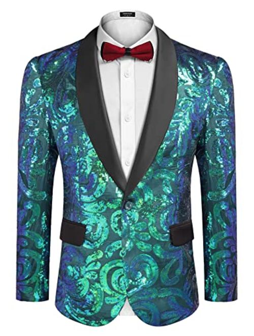 COOFANDY Men's Shiny Sequins Blazer Floral Suit Jacket Stylish  Party,Wedding,Banquet,Prom Tuxedo Suit