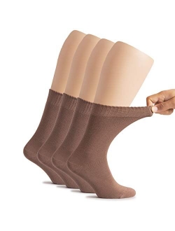 Hugh Ugoli Women's Bamboo Diabetic Crew Socks, Thin, Loose Fit, Soft, Wide Stretchy, Seamless Toe, 4 Pairs