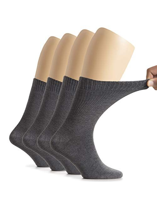 Hugh Ugoli Women's Bamboo Diabetic Crew Socks, Thin, Loose Fit, Soft, Wide Stretchy, Seamless Toe, 4 Pairs