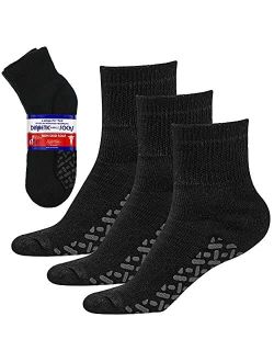 Debra Weitzner Non-Binding Loose Fit Sock - Non-Slip Diabetic Socks for Men and Women - Crew, Ankle 3Pk (Ankle Black with Grips, Sock Size 10-13/ Fits Men's Shoe Size 7-1