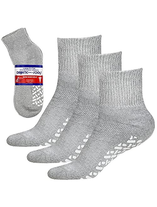 Debra Weitzner Non-Binding Loose Fit Sock - Non-Slip Diabetic Socks for Men and Women - Crew, Ankle 3Pk (Ankle Black with Grips, Sock Size 10-13/ Fits Men's Shoe Size 7-1