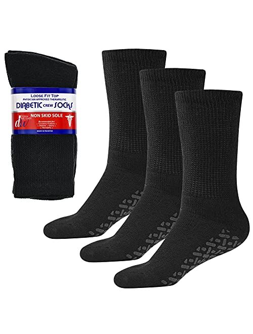 Debra Weitzner Non-Binding Loose Fit Sock - Non-Slip Diabetic Socks for Men and Women - Crew, Ankle 3Pk (Ankle Black with Grips, Sock Size 10-13/ Fits Men's Shoe Size 7-1