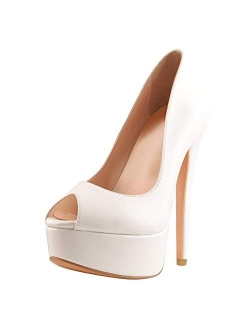 Richealnana Women's Peep Toe Platform Classic Pumps