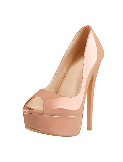 Richealnana Women's Peep Toe Platform Classic Pumps