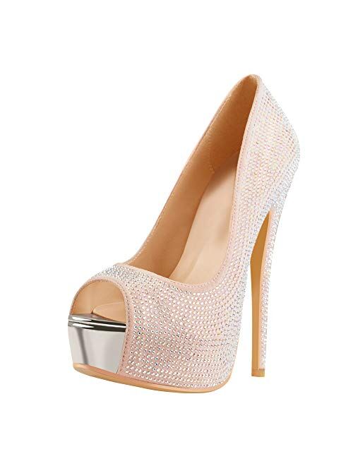 Richealnana Women's Peep Toe Platform Classic Pumps