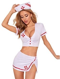 DIDK Women's 3Pcs Cute Adult Uniform Schoolgirl Costume Lingerie Set with Thong